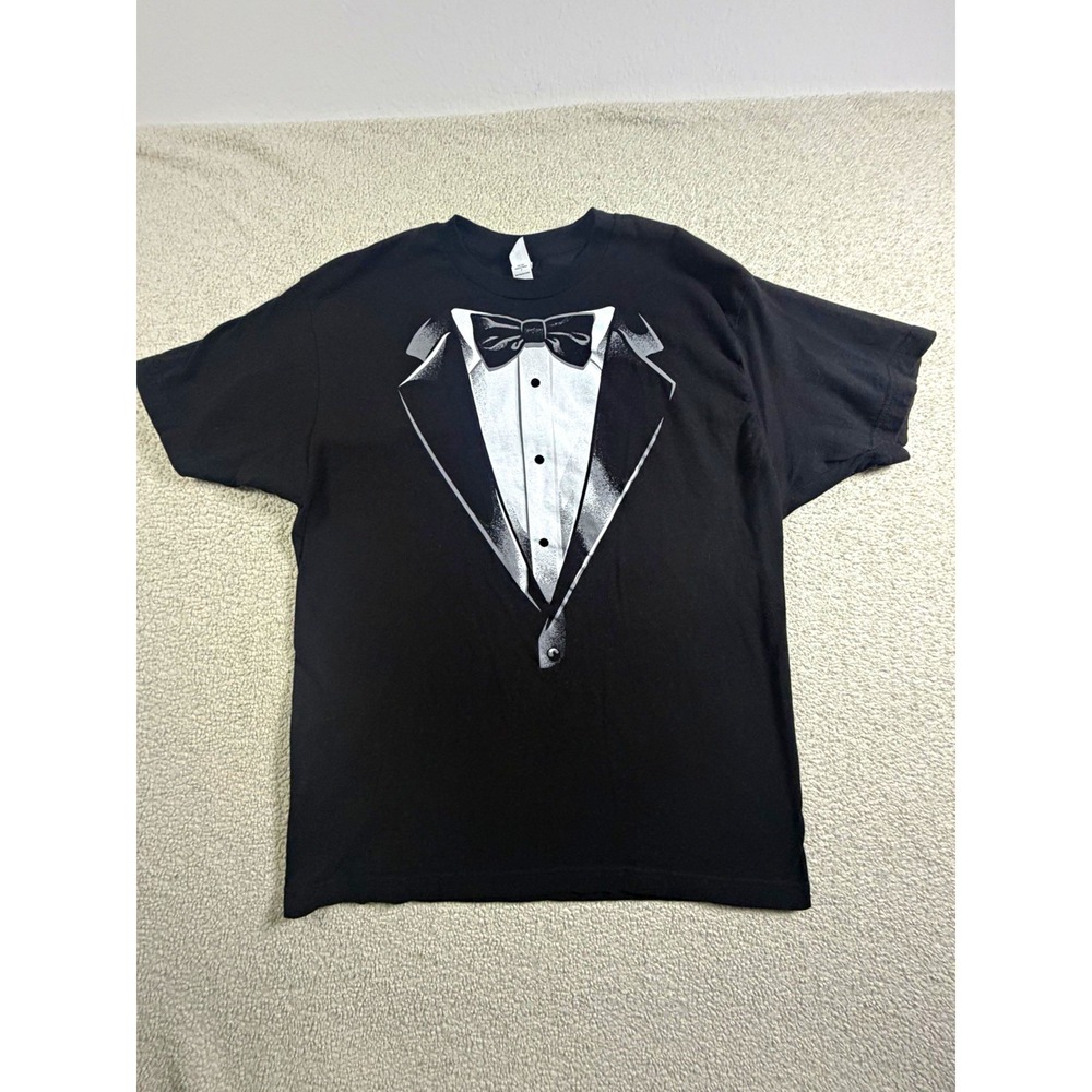 Tultex Mens L Black Tuxedo Graphic Print Crew Neck Short Sleeve T-Shirt